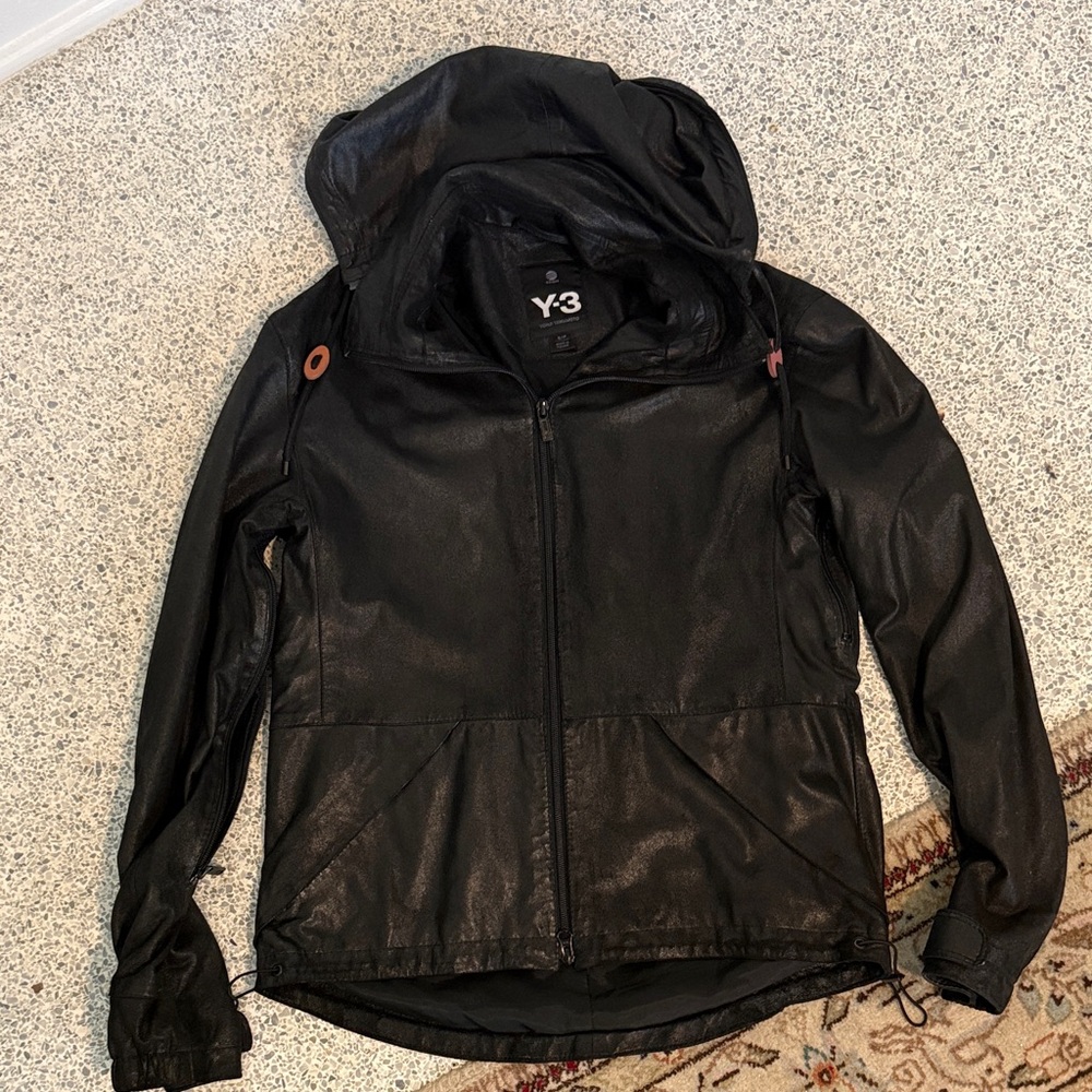 Y-3 Adidas Leather Black Hooded Windbreaker